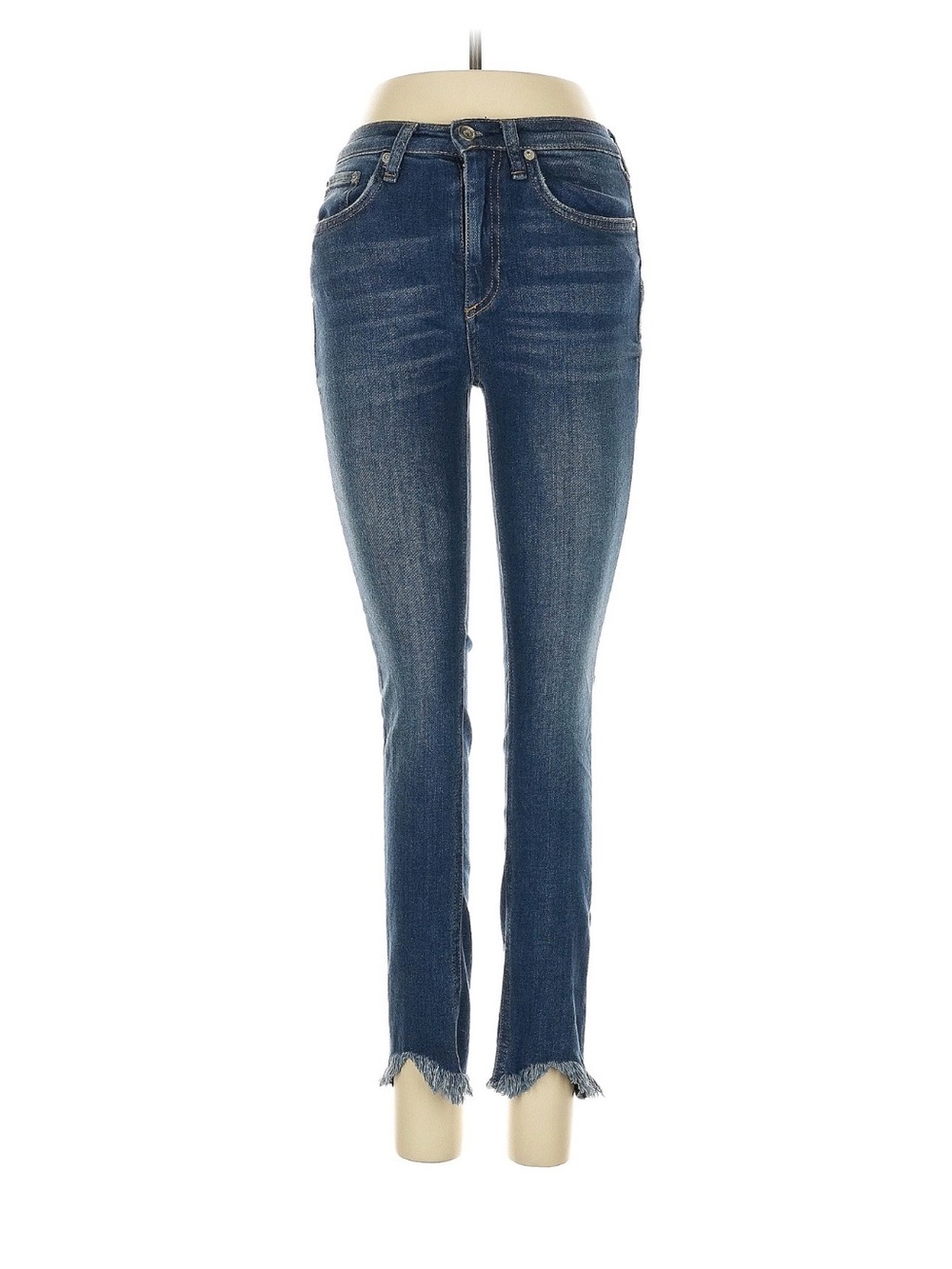 rag & bone Dark Blue Skinny Jeans with Frayed Hem
